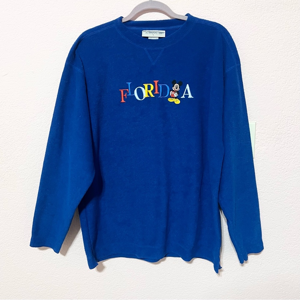 Vintage 90s Disney blue terry cloth Mickey Mouse Florida crewneck sweater